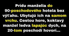 Manželia zdolávajú poschodia v 90-poschodovom hoteli (Vtip)