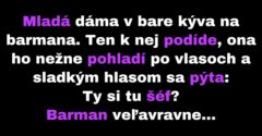 Mladá dáma má pre barmana tajnú správu (Vtip)