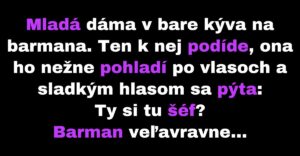 Mladá dáma má pre barmana tajnú správu (Vtip)
