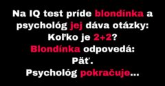 Psychológ pomocou testu zisťuje IQ blondíny (Vtip)