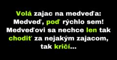 Zajac volá na medveďa, aby mu oznámil dôležitú vec (Vtip)